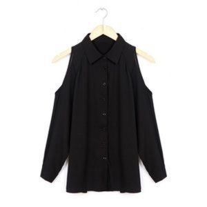 Bundle- Black Chiffon Open Shoulder Shirt